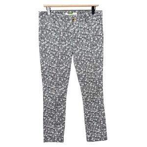 By Anthropologie Women’s Bowery Ankle Crop Pants Black White Pineapple Print 10R